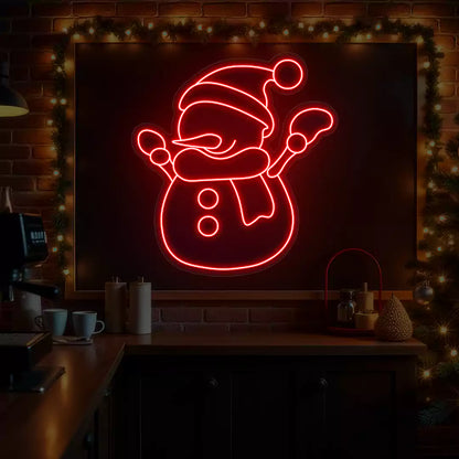 Cheerful Snowman Neon Sign | Red