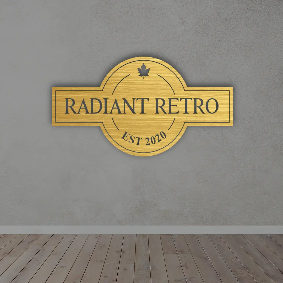 Personalized Business Metal Sign in Golden colour mounted on wall 