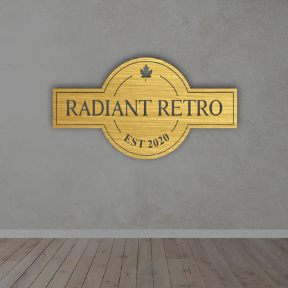 Personalized Business Metal Sign in Golden colour mounted on wall 