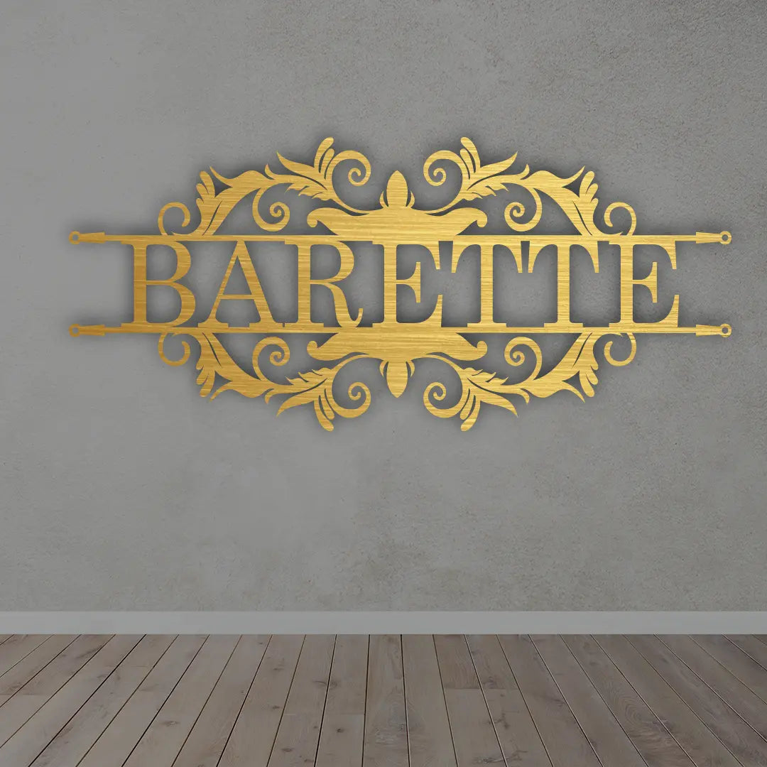 Custom Metal Name Plates in golden colour mounted on wall