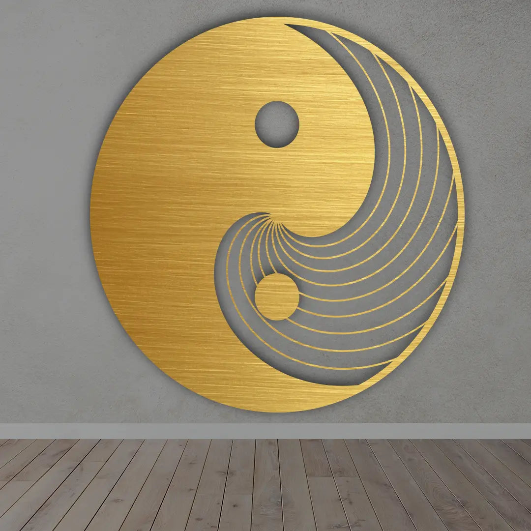 Yin Yang Metal Sign in Golden Finish