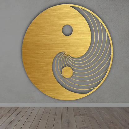 Yin Yang Metal Sign in Golden Finish