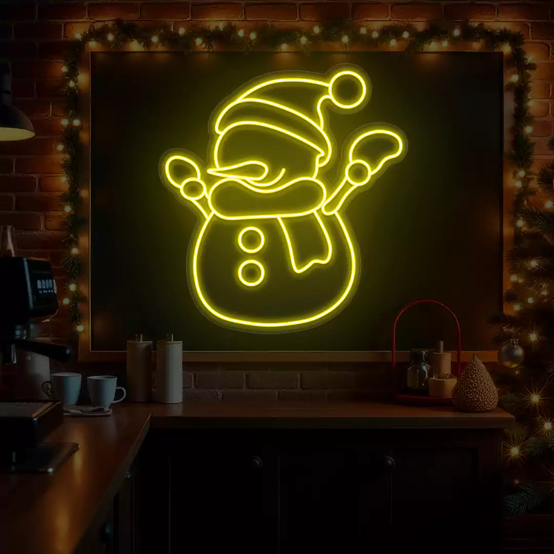 Cheerful Snowman Neon Sign | Yellow