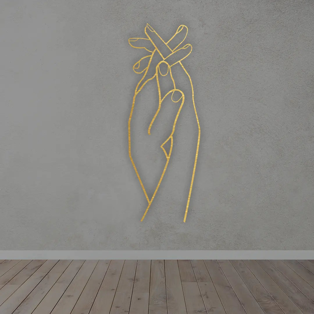 Hand Metal Wall Art Sign in Golden