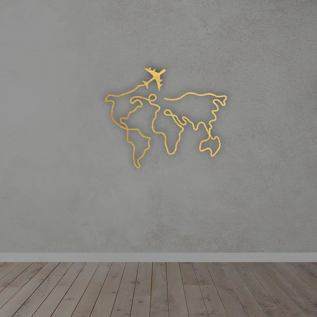 World Maps Metal wall art in golden colour
