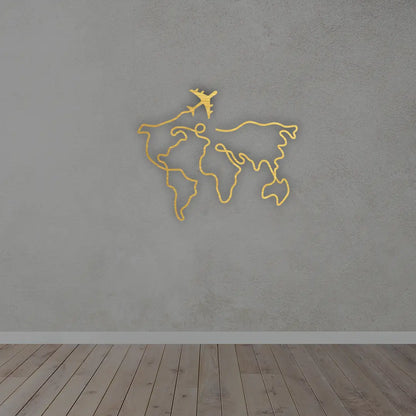 World Maps Metal wall art in golden colour