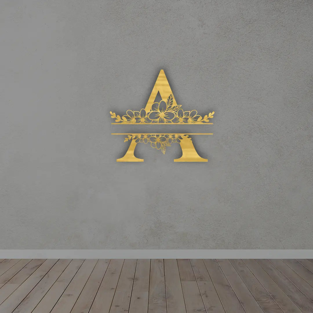 Metal Name Sign For House in golden colour mounted on wall 