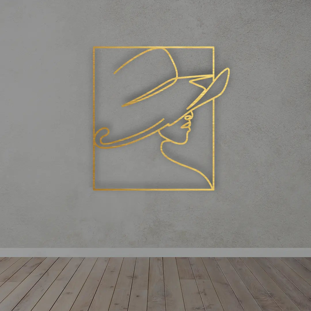 Lady Hat metal wall art in Golden colour 