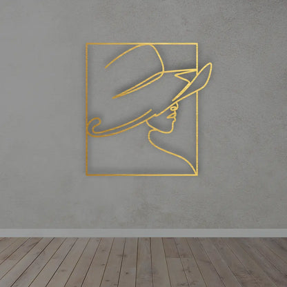 Lady Hat metal wall art in Golden colour 