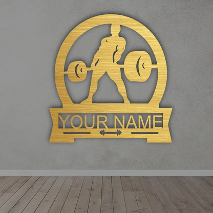 Men's Deadlift Gym Metal Monogram in Golden Colour mounted on wall 