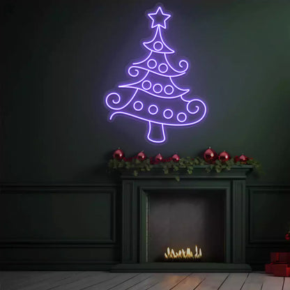 Whimsical Swirl Christmas Tree Neon Sign | Purple