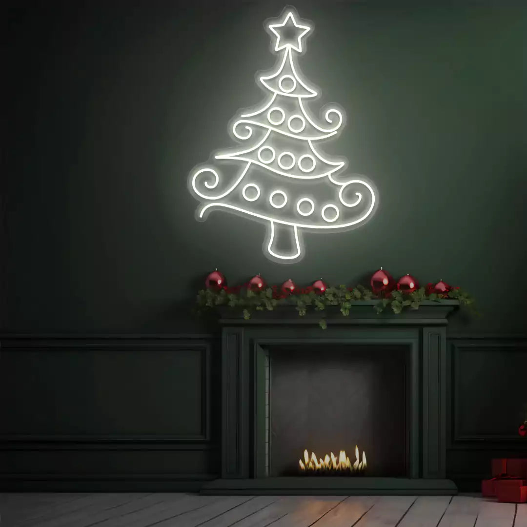 Whimsical Swirl Christmas Tree Neon Sign | Warmwhite