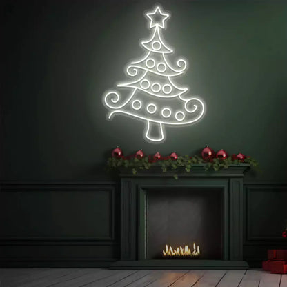 Whimsical Swirl Christmas Tree Neon Sign | Warmwhite