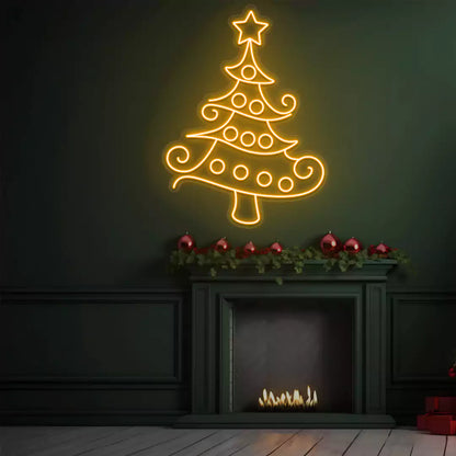 Whimsical Swirl Christmas Tree Neon Sign | Orange