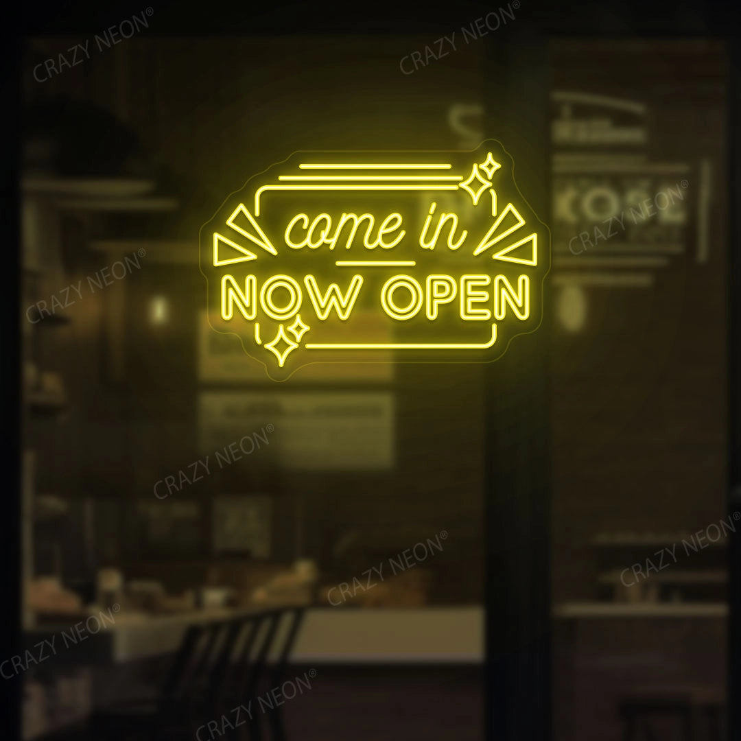 Come in Now Open Sign | Yellow