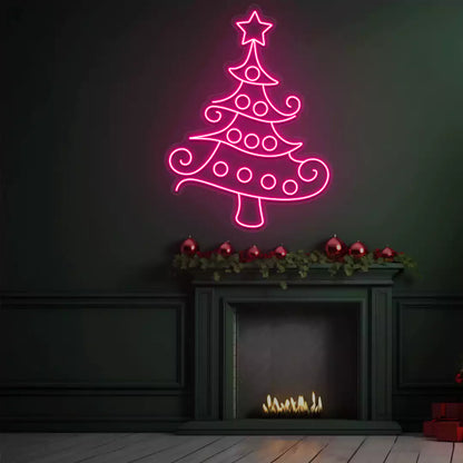 Whimsical Swirl Christmas Tree Neon Sign | Pink