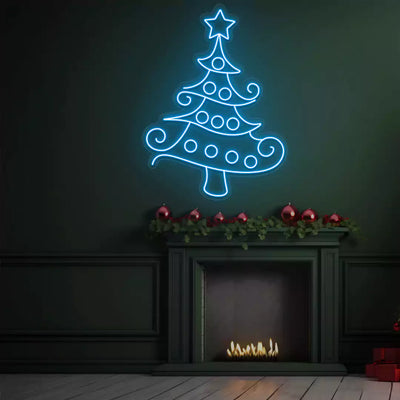 Whimsical Swirl Christmas Tree Neon Sign | Iceblue