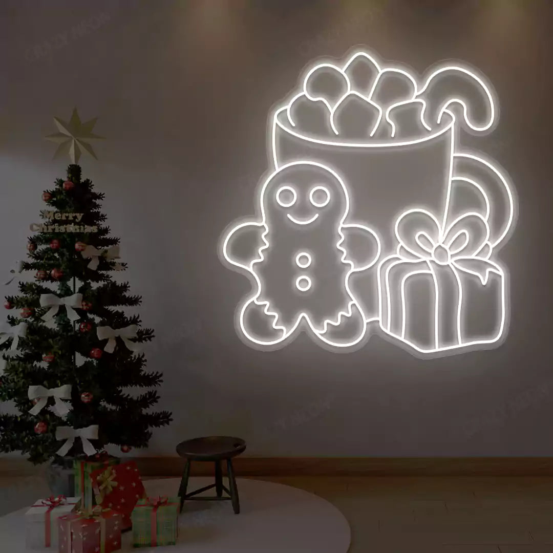 Cozy Christmas Treats Neon Sign | White
