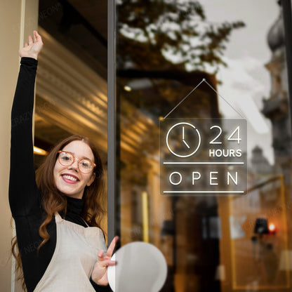 24 Hours Open Sign with Clock | Warmwhite