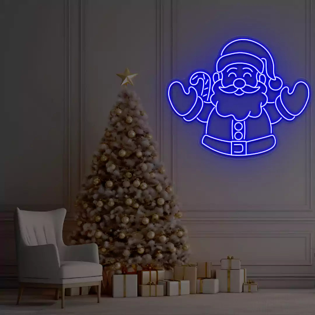 Santa Welcome Neon Sign | Blue