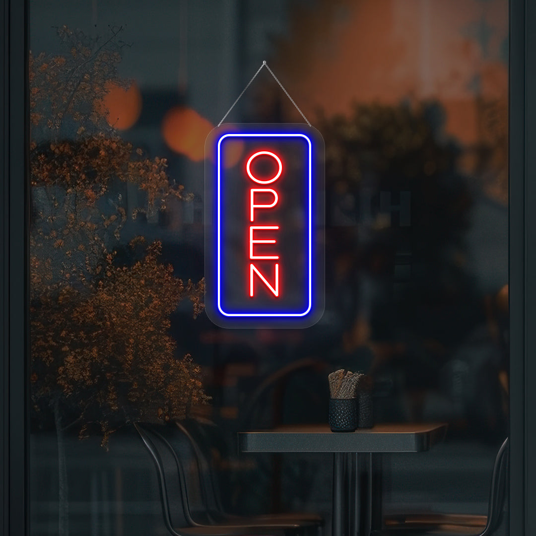 Vertical Open Neon Sign (Blue-Red)