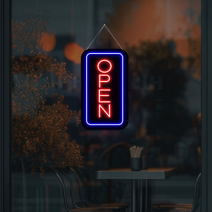 Vertical Open Neon Sign (Blue-Red)