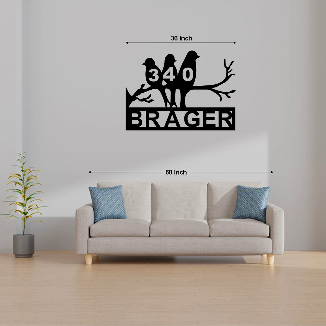 Bird Family House Number Name Custom Metal Monogram size reference