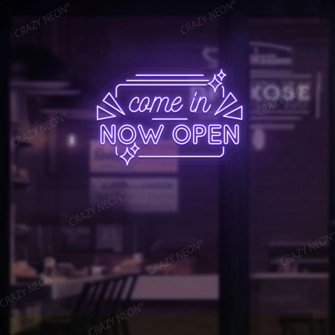 Come in Now Open Sign | Purple