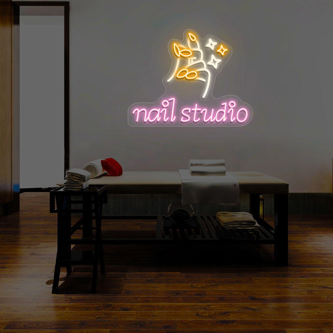 Nail Studio With Hand Multicolor Neon Sign | CNUS014482 | Orange