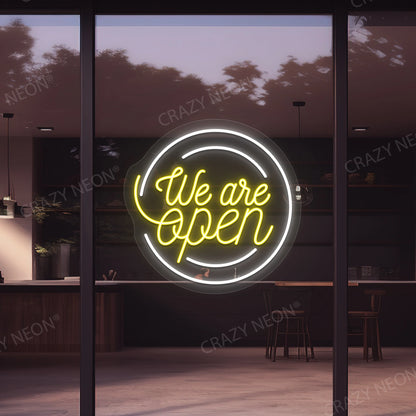 We Are Open Multicolor Round Sign | Yelllow