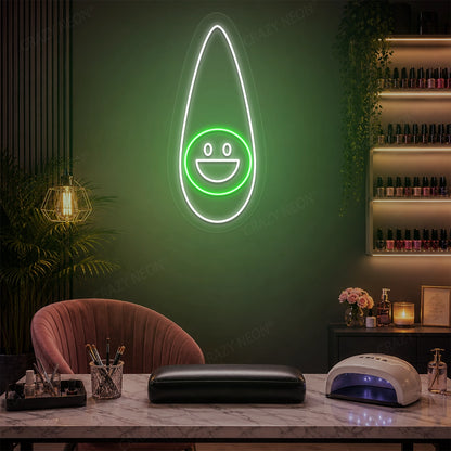 Happy Outline Nail Neon Sign in Green Color