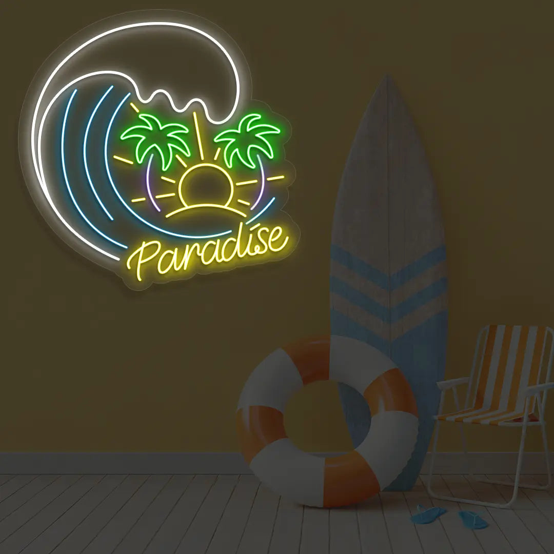 Paradise Beach Neon Sign in Iceblue color