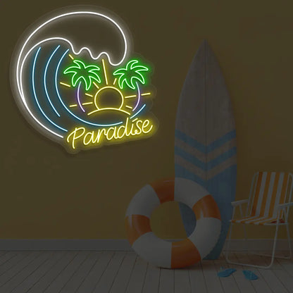 Paradise Beach Neon Sign in Iceblue color