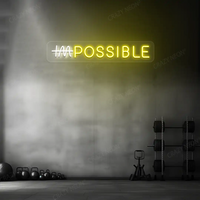 yellow and white impossible neon sign mounted on a wall