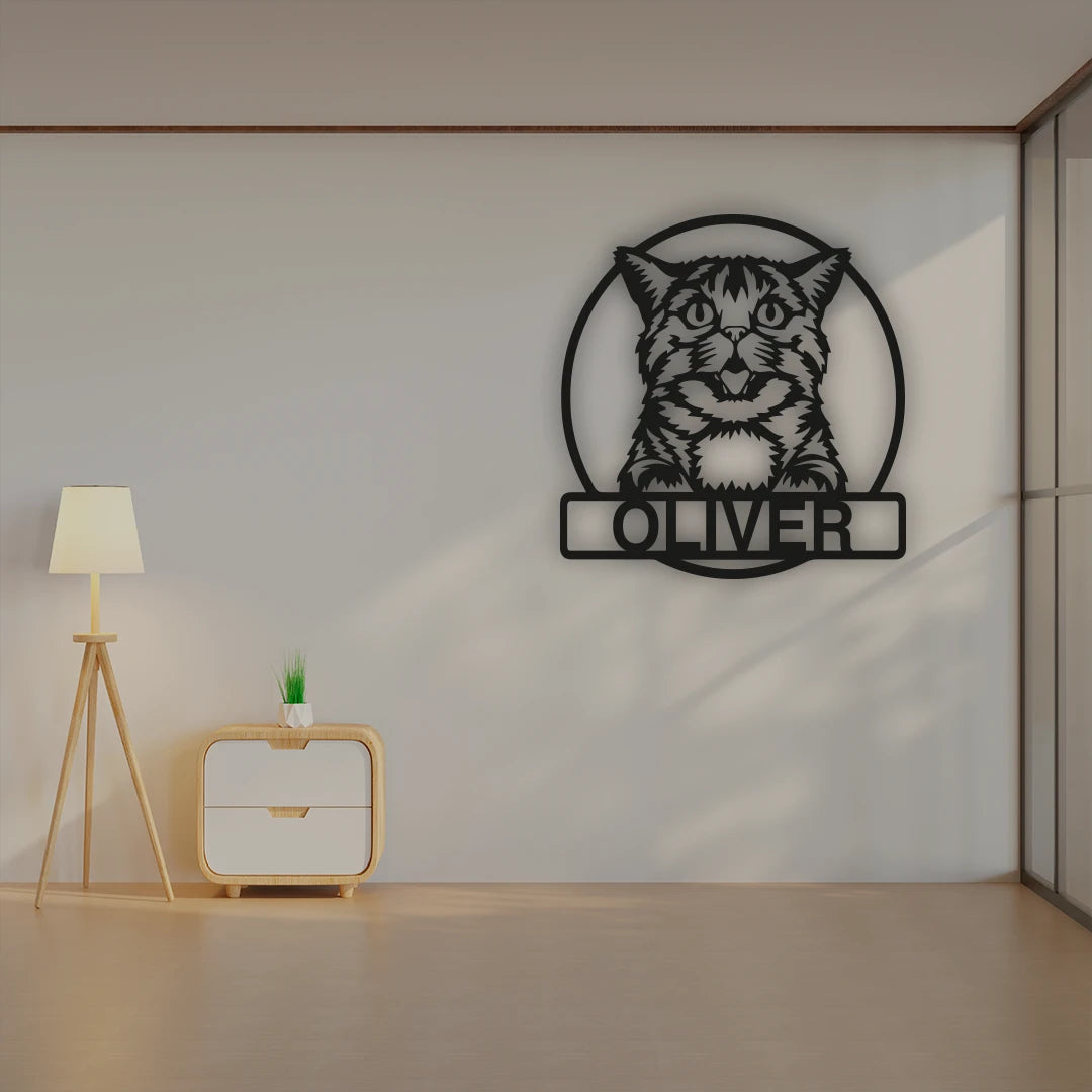 Cat Name Personalized Metal Monogram in Black color