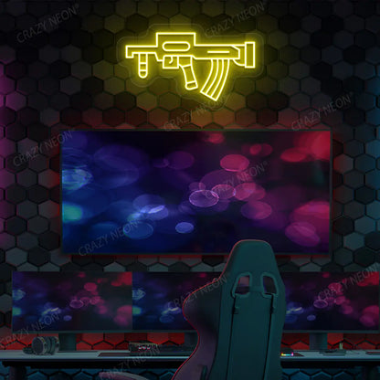 Groza Gaming Gun Neon Sign in Yellow color