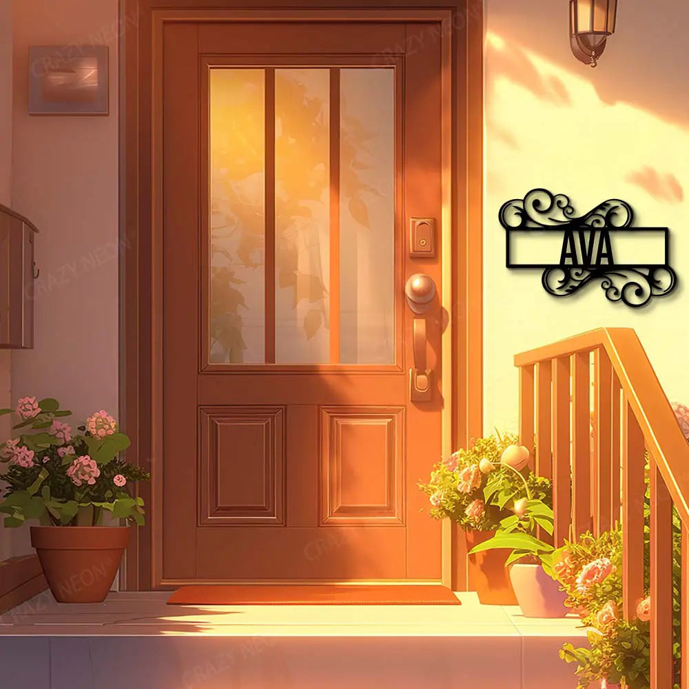 Ornate Scroll Name Plate Metal Monogram in Black Colour