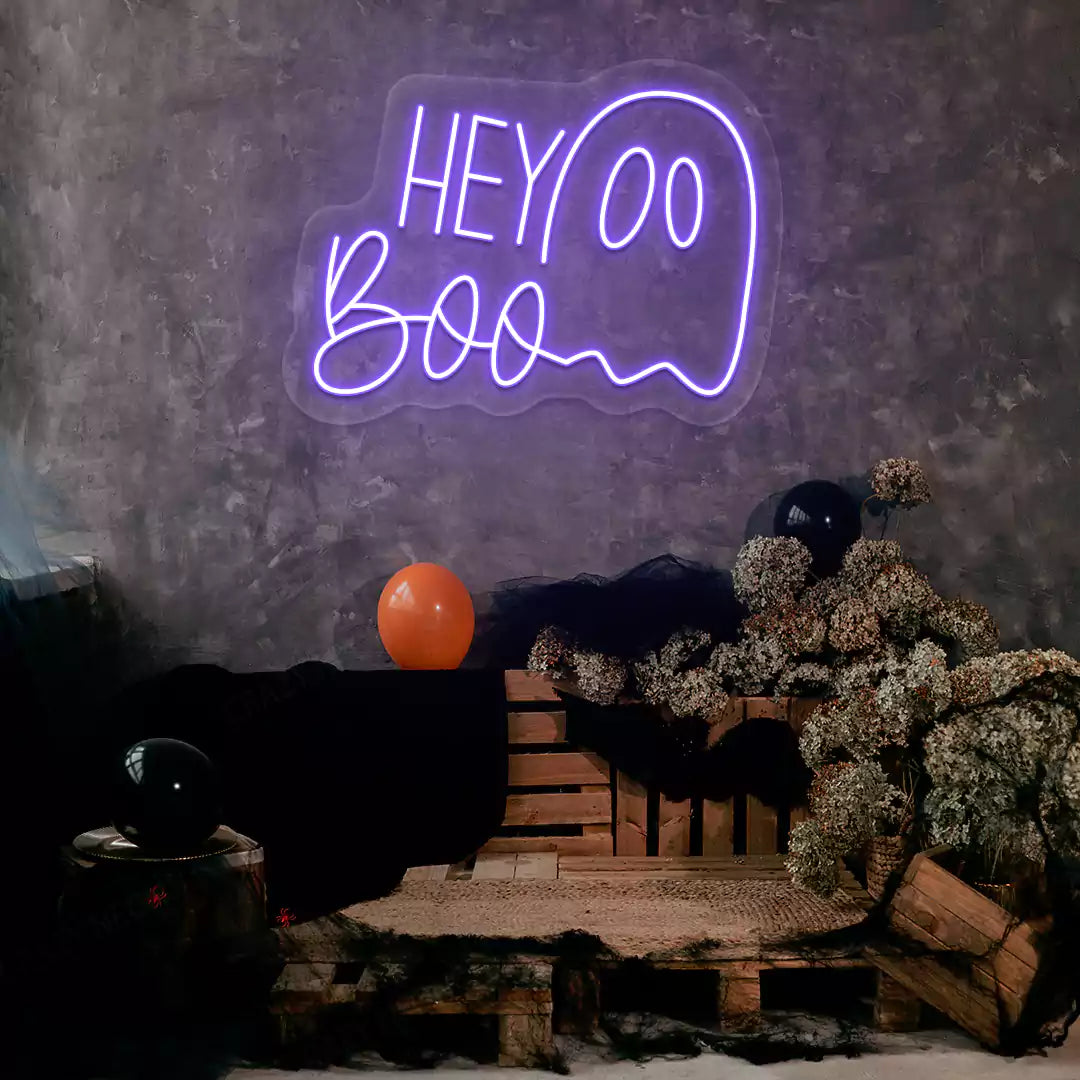 Hey Boo Ghost Neon Sign | Purple