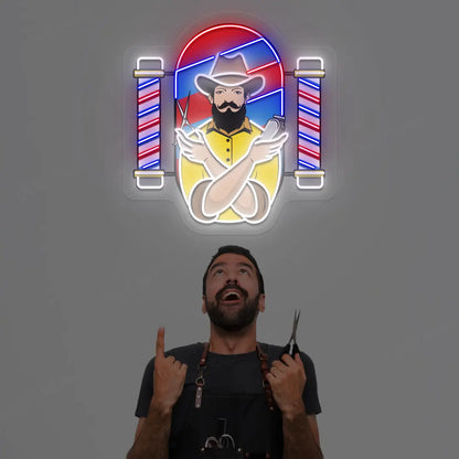 Barber Men Neon Artwork in white color