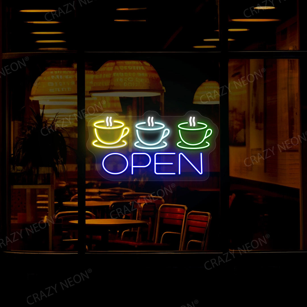 Coffee Cup Open Sign | Blue