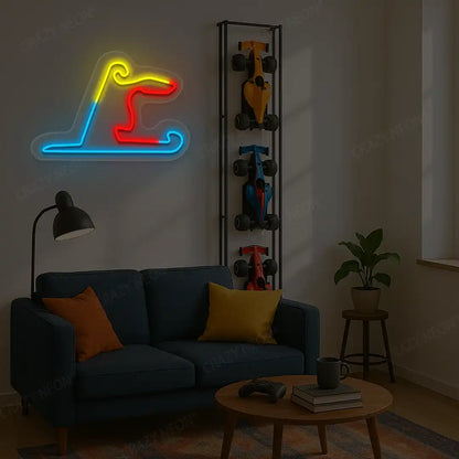 Multicolor Silverstone Grand Prix Circuit LED neon wall sign in blue red and yellow