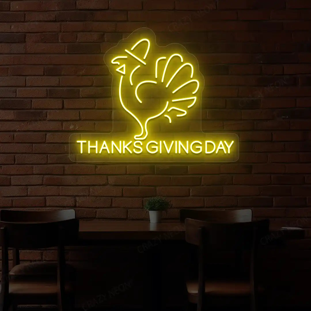 Thanksgiving day turkey neon Sign in yellow