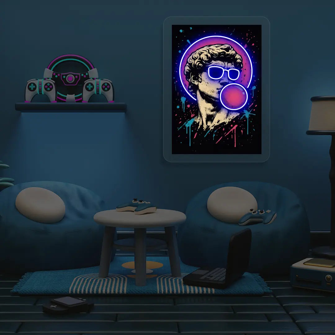 David de Michelangelo Pop Art Neon Artwork in Purple Color