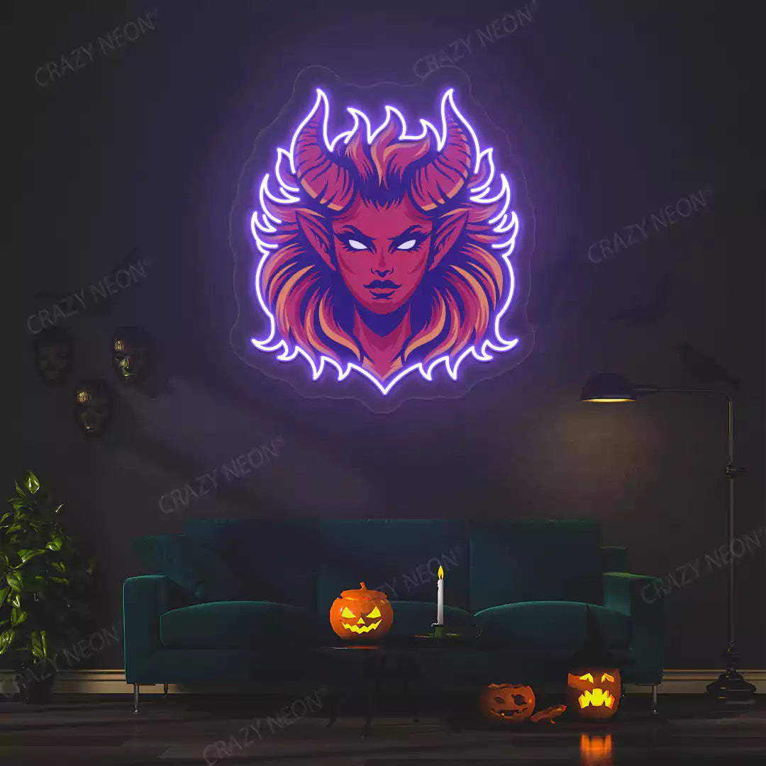 Fiery Demon Mane Neon Artwork | Purple