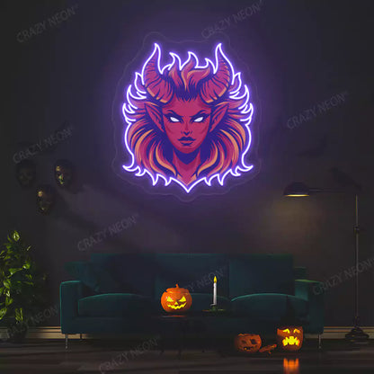 Fiery Demon Mane Neon Artwork | Purple