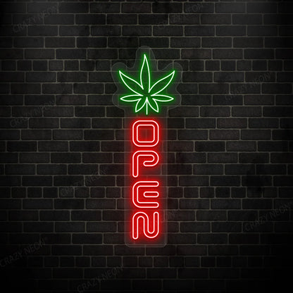 Weed Leaf Open Sign