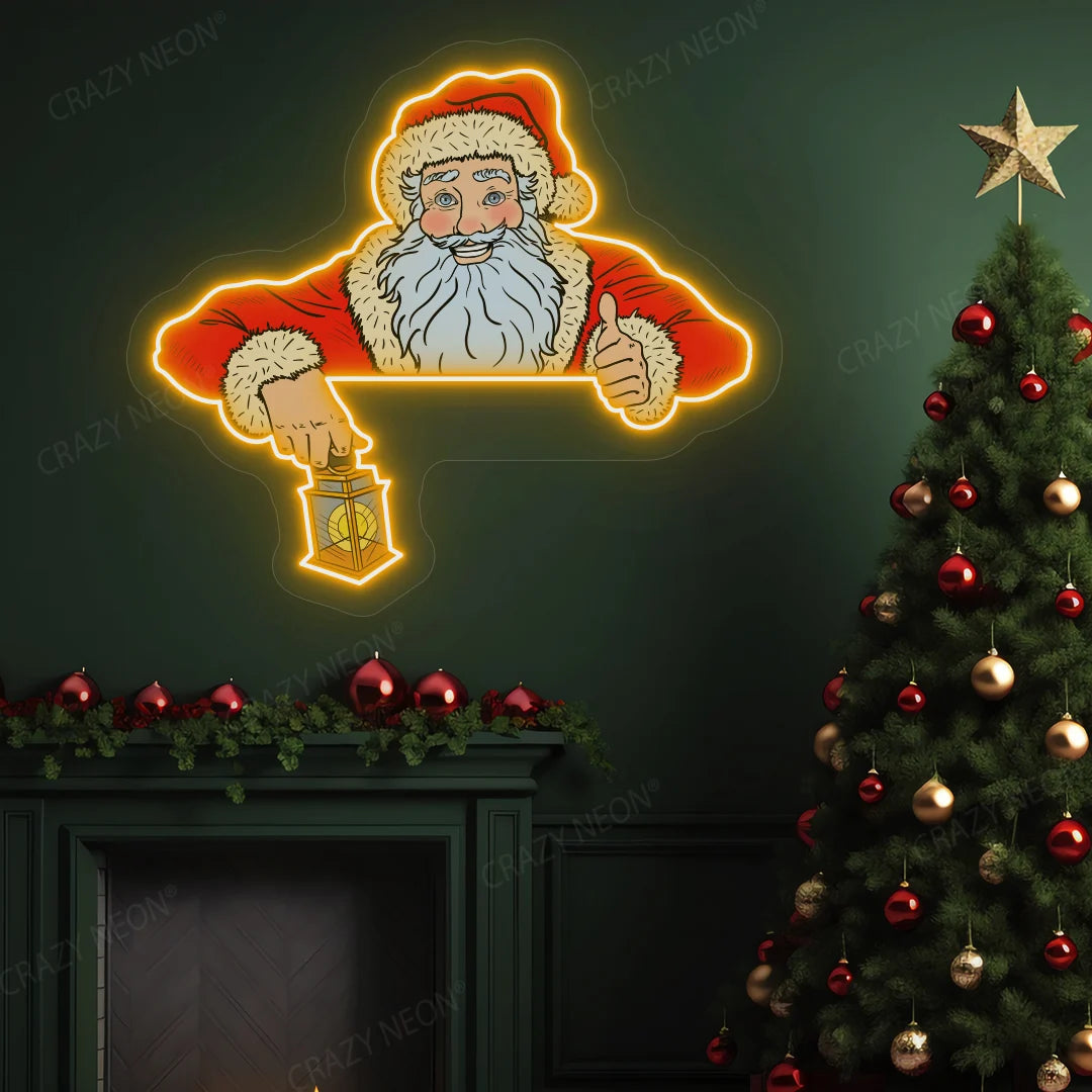 Santa Claus With Lamp Neon Artwork | Orange