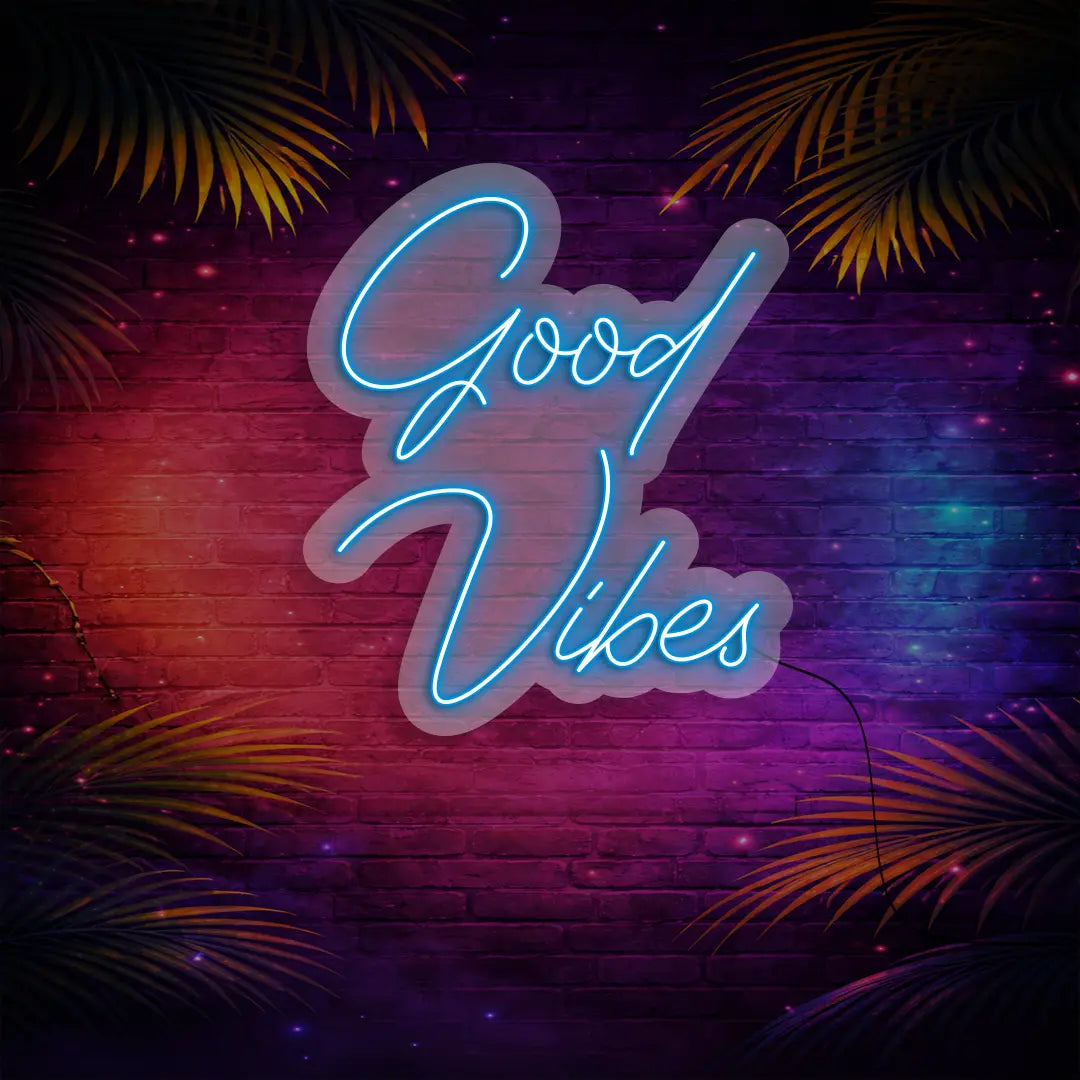 Good Vibes Neon Sign in Iceblue color