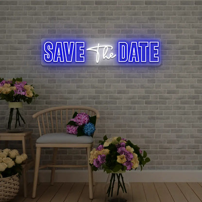 Save The Date Wedding Neon Sign in Blue color