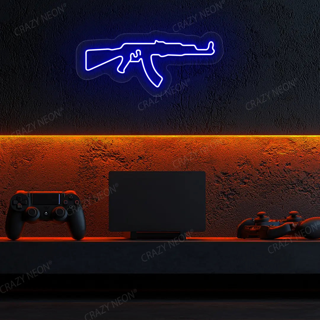 AKM Gaming Gun Neon Sign in Blue color